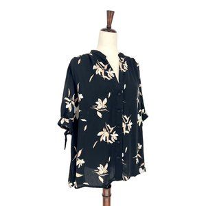 Ava & Viv Floral Button Up w/ Tie Sleeves | 2X